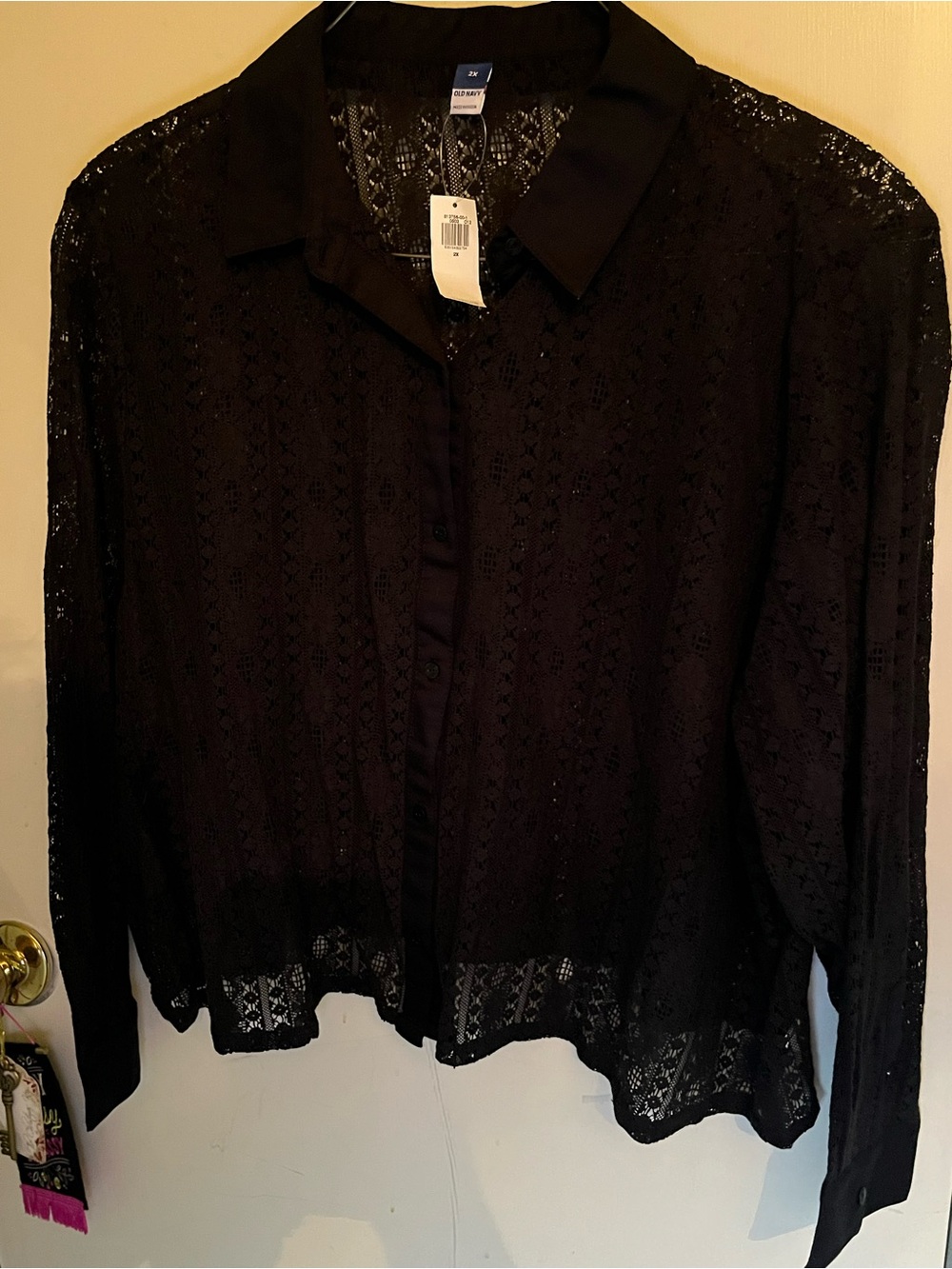 Old Navy Black Lace Button-Up Blouse